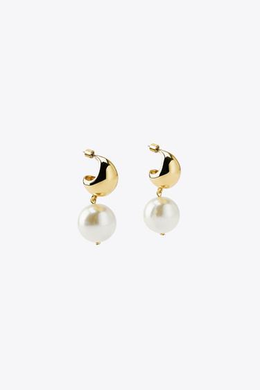 PEARL BEAD HOOP EARRINGS - Golden by Zara - Image 3