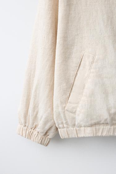 LINEN COTTON BOMBER JACKET - Light beige by Zara - Image 3