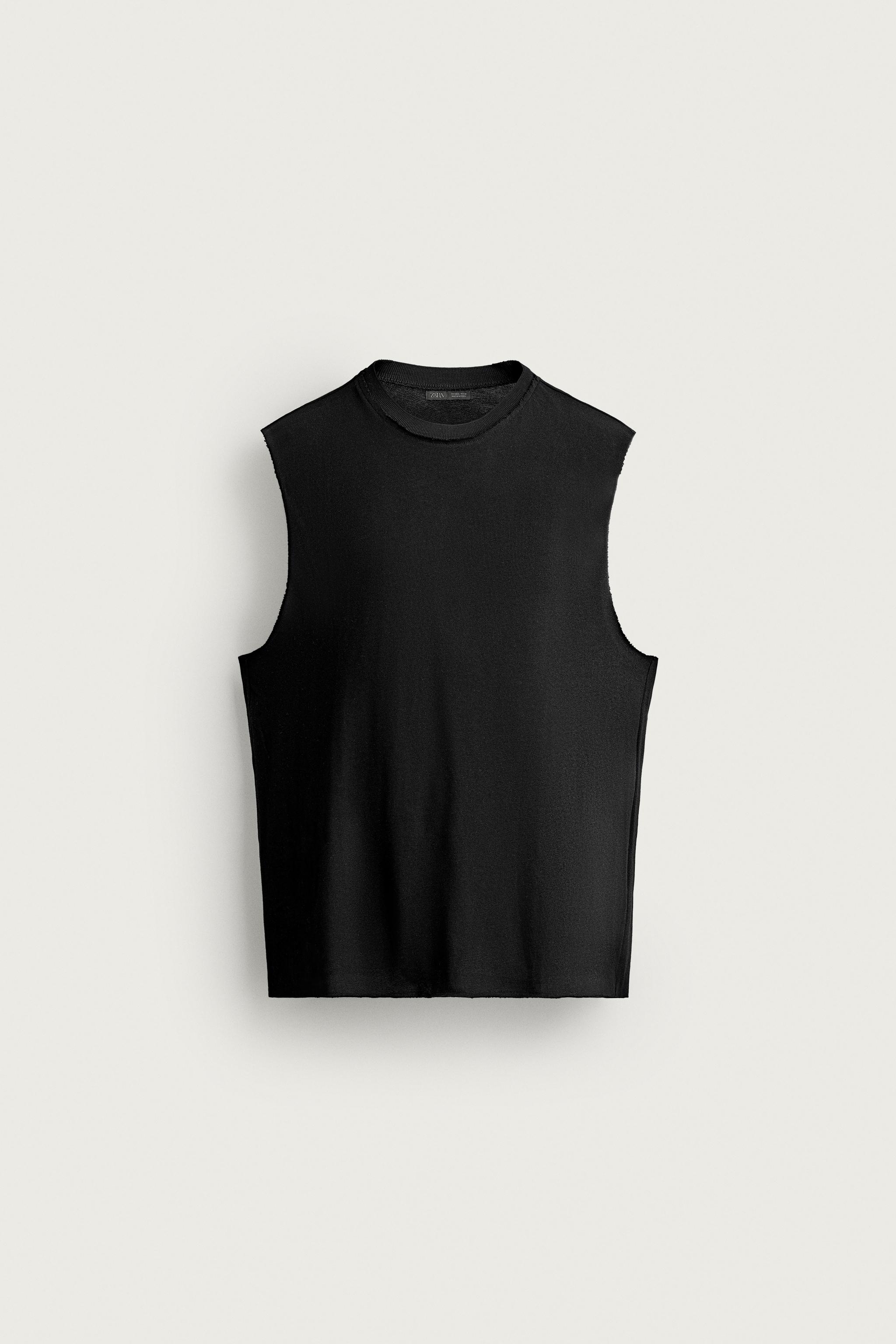 COTTON KNIT TANK TOP — Black