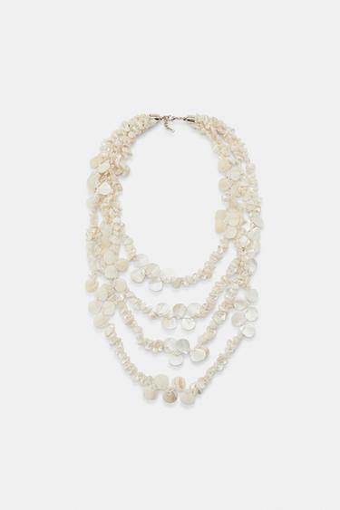 Zara MOTHER OF PEARL EFFECT PIECES NECKLACE - Ecru