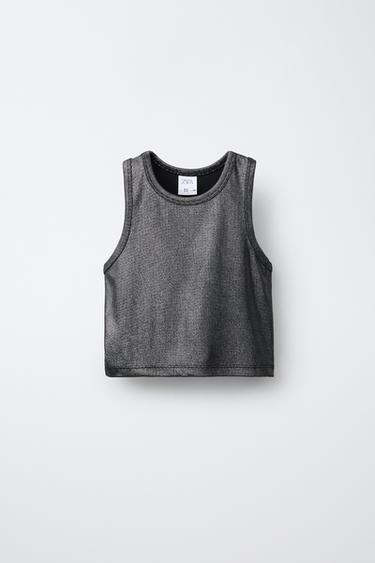 Zara SPARKLY RIBBED T-SHIRT - Black