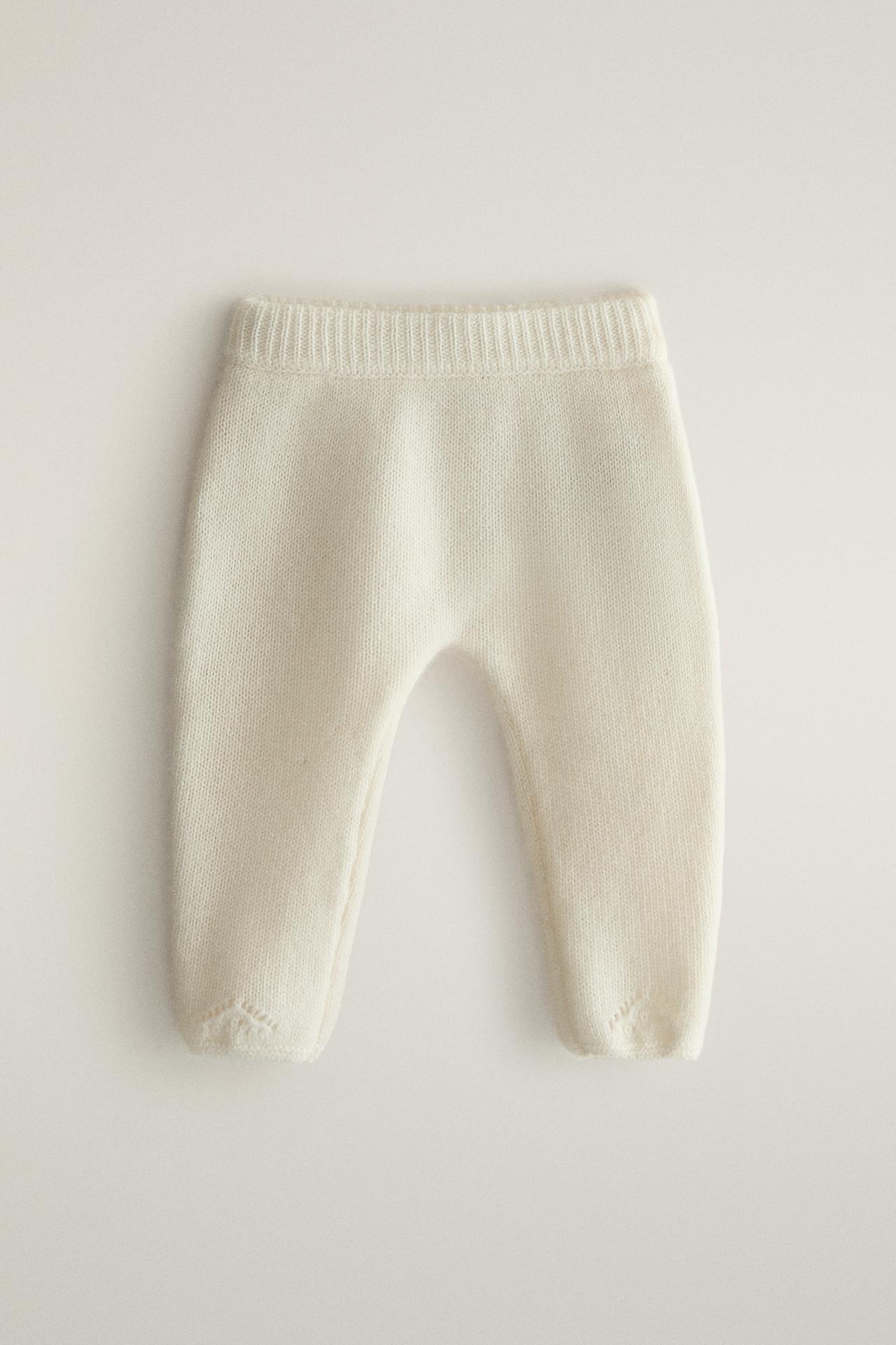 CASHMERE BABY FOOTED LEGGINGS — Oyster-white