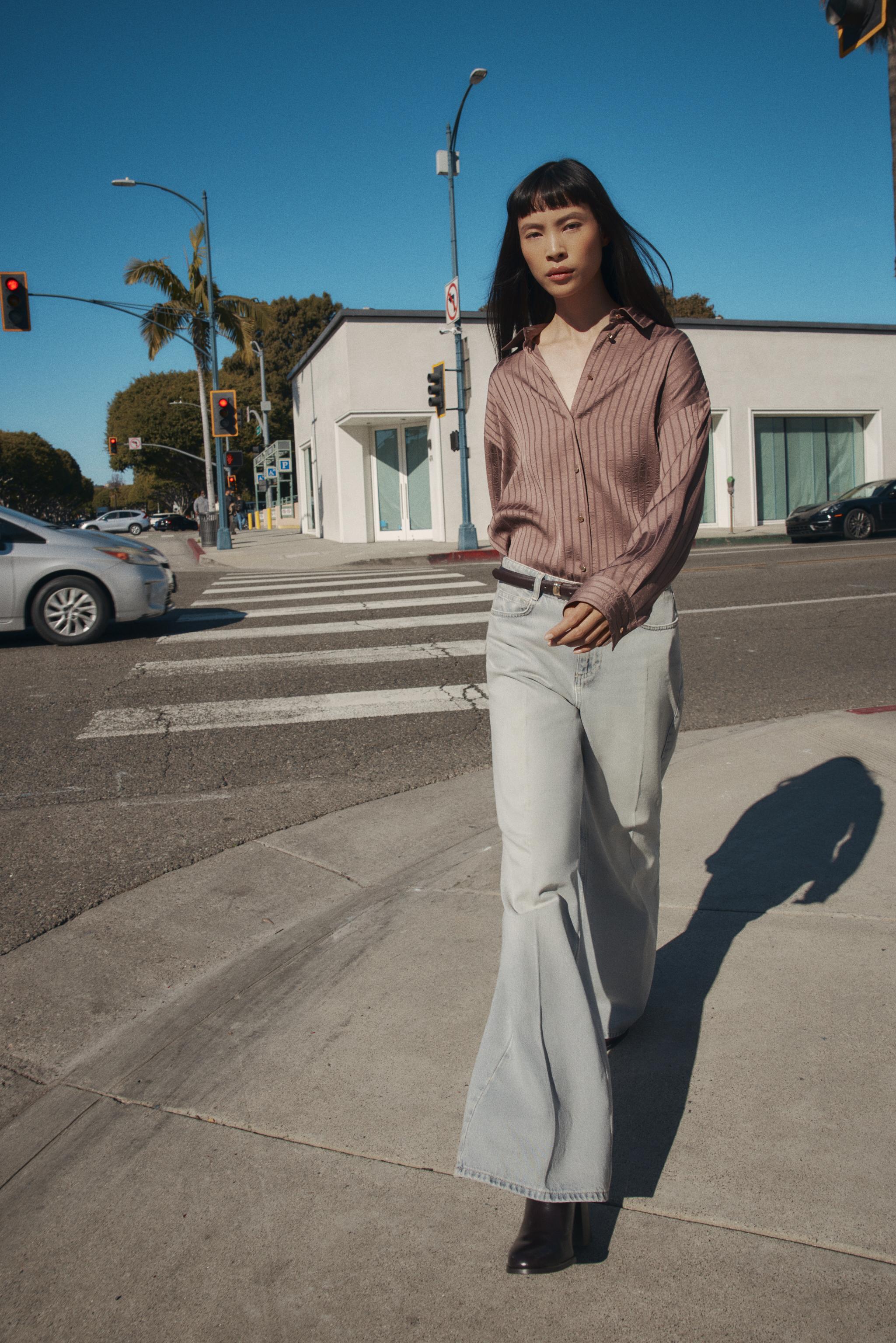 STRIPED SATIN EFFECT SHIRT