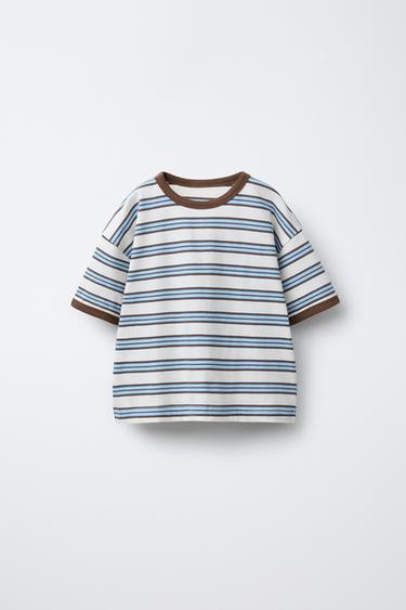 Zara ZARA TIMELESS - STRIPED T-SHIRT WITH CONTRAST TRIM - Brown-Blue