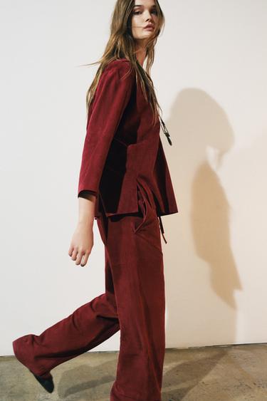 LIMITED EDITION SUEDE LEATHER TROUSERS - Burgundy by Zara