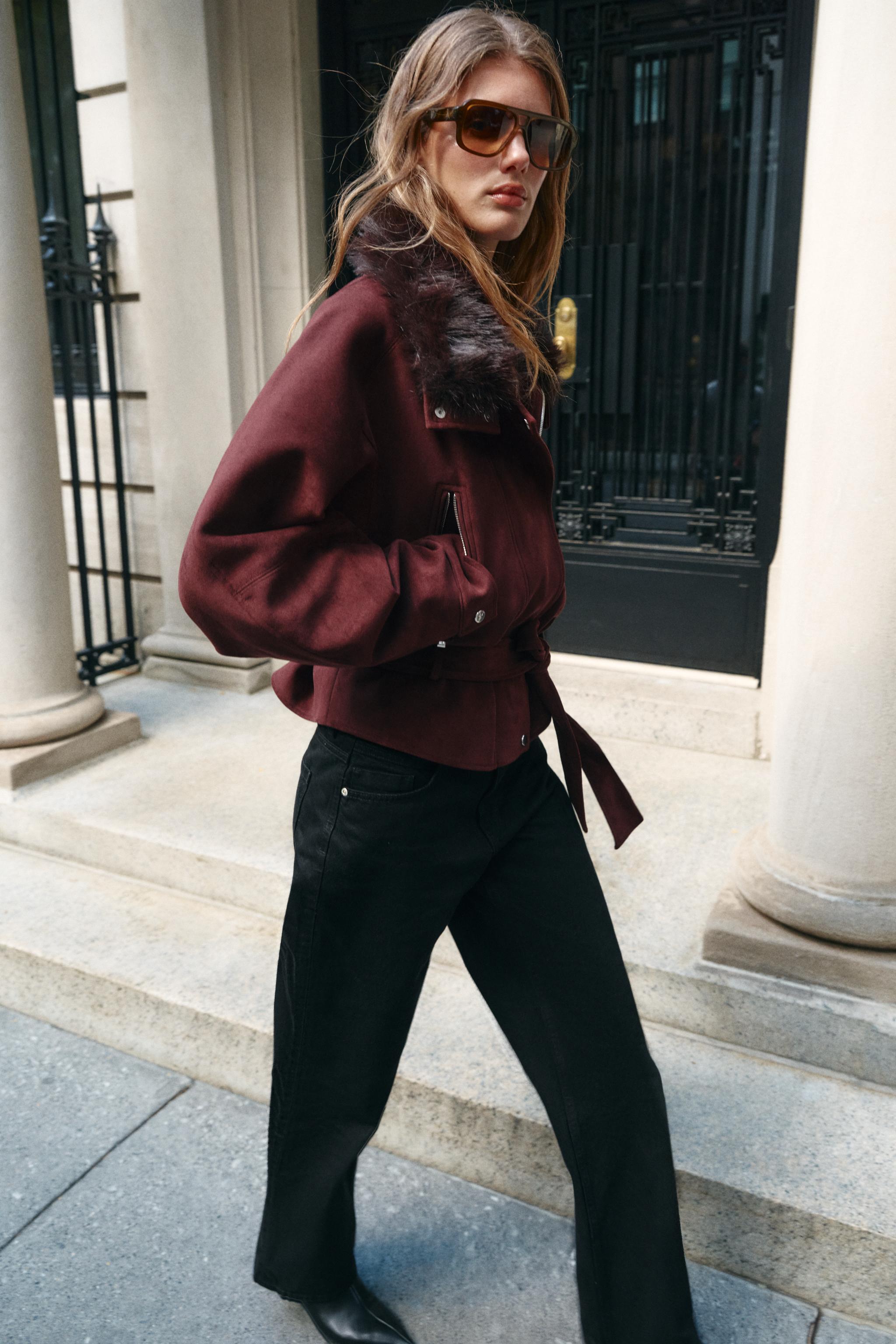 FAUX FUR COLLAR BELTED JACKET