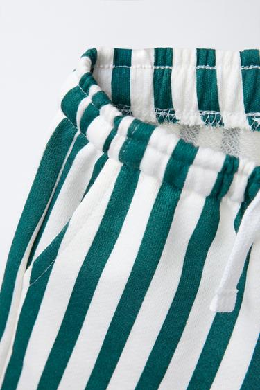 STRIPED PLUSH JERSEY BERMUDA SHORTS - Green by Zara - Image 2