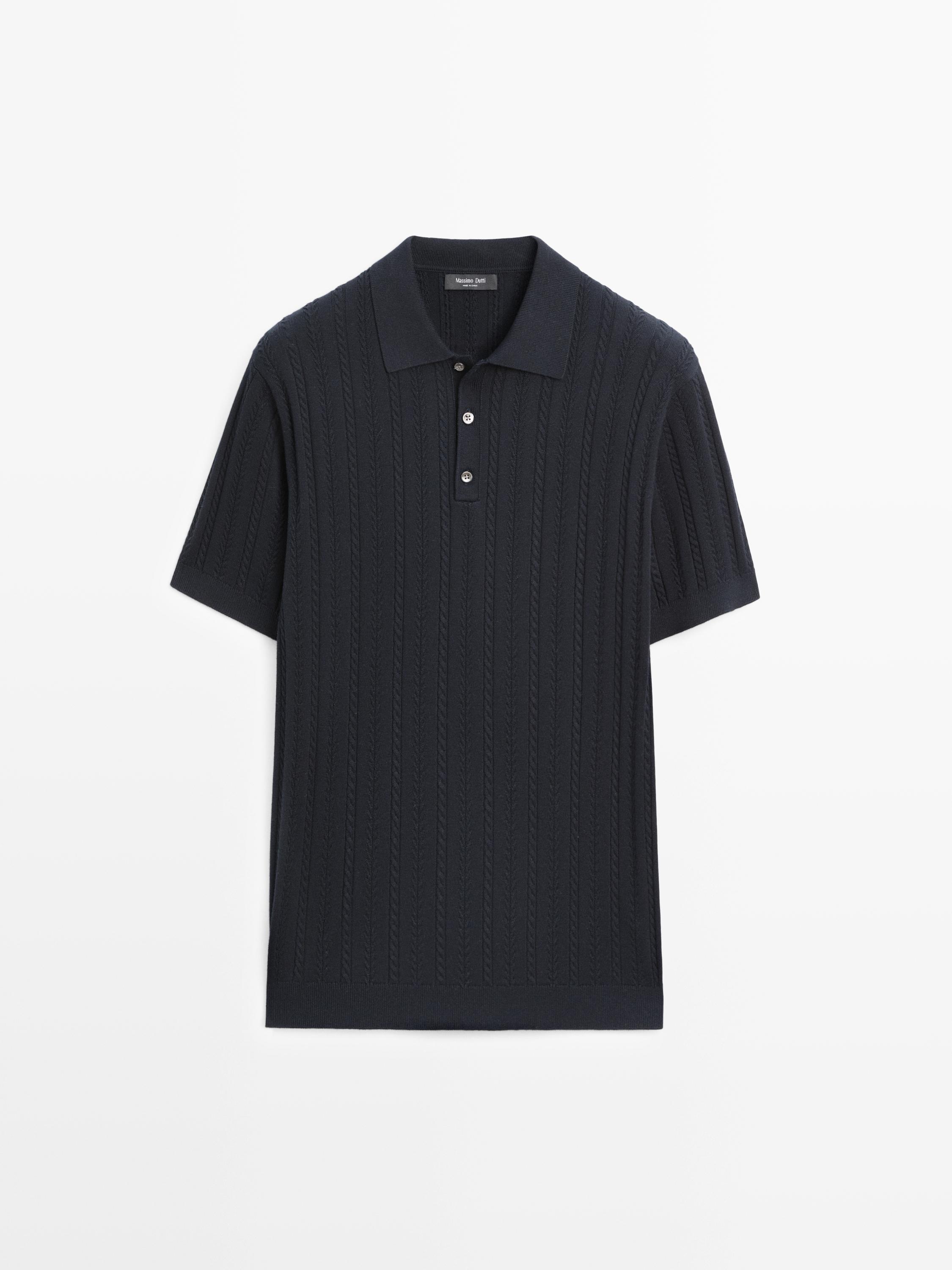 Pull polo en maille tressée de coton mélangé