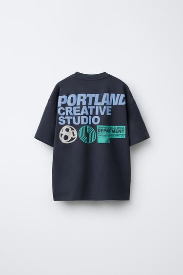 T-SHIRT WITH RAISED SLOGAN - Blue by Zara - Image 1