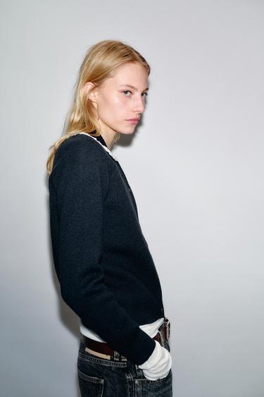 CARDIGAN WITH PETER PAN COLLAR - Navy blue by Zara - Image 1