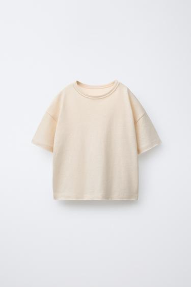 WASHED-EFFECT COTTON AND LINEN T-SHIRT - Light beige by Zara