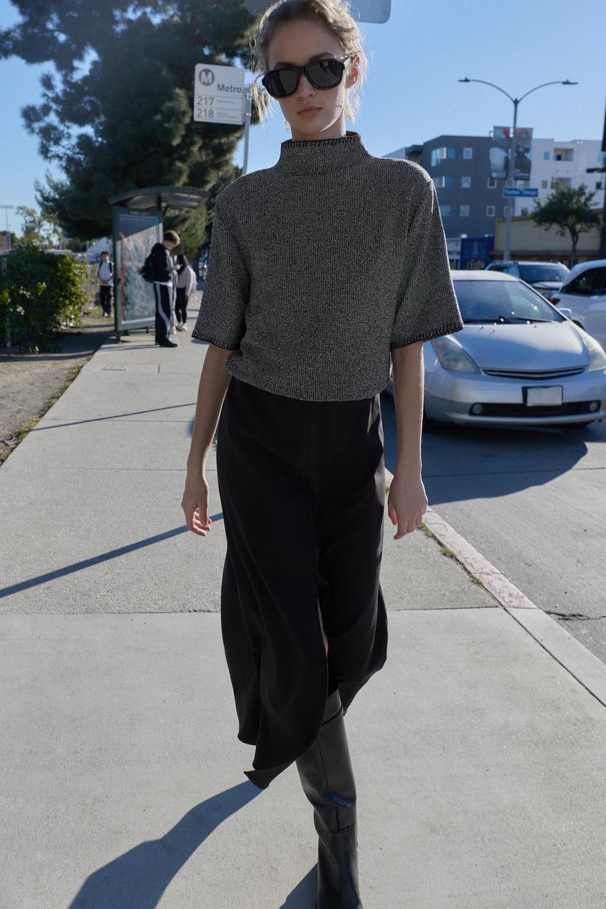 Zara - Combination Midi Dress - Mid-Gray - L - Woman Zara - Combination Midi Dress - Mid-Gray - L - Woman