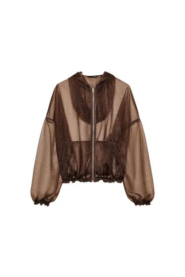 HOODED ORGANZA JACKET - Brown by Zara - Image 0