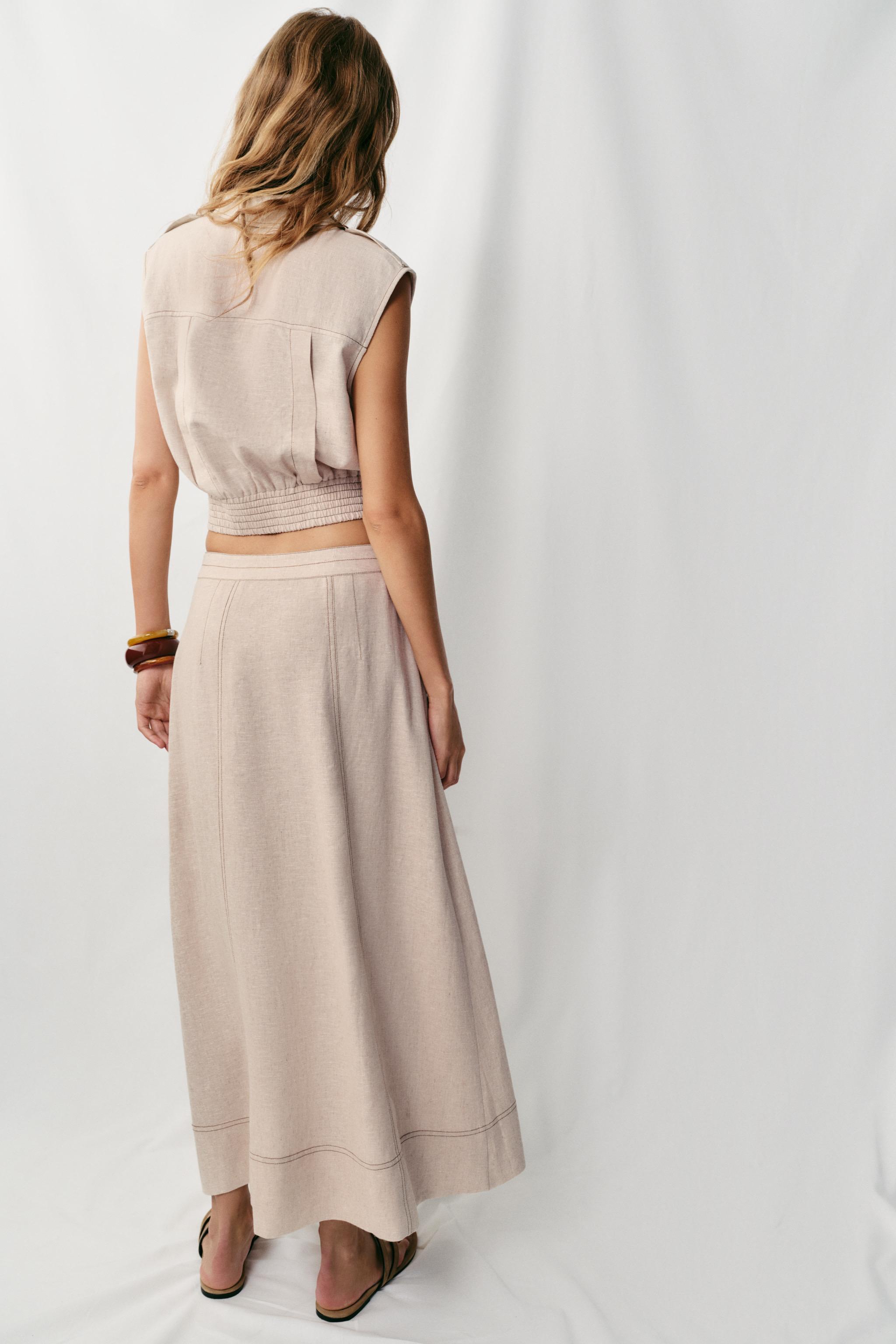 LINEN WRAP SKIRT WITH TOPSTITCHING