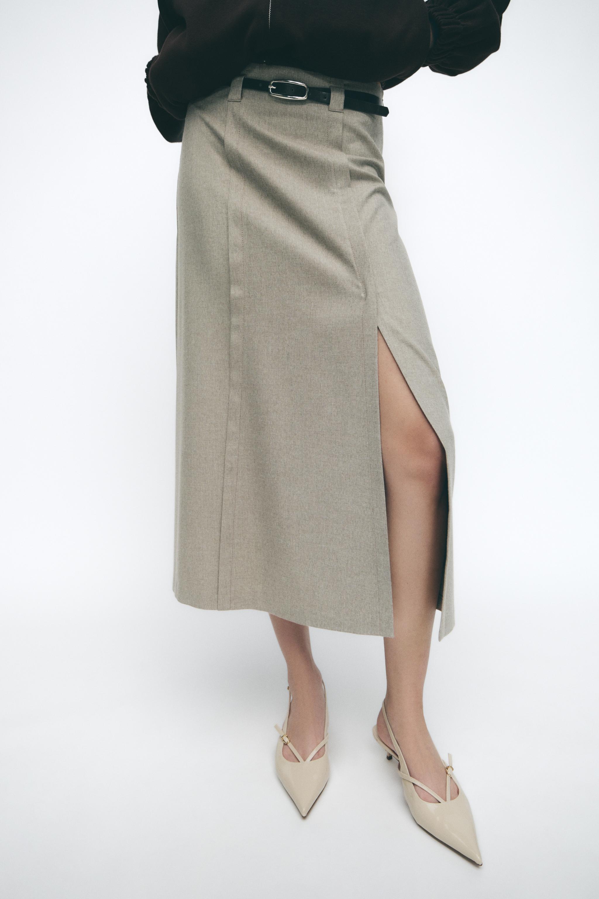 MIDI SKIRT WITH BELT - Beige | ZARA United States
