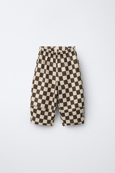 CHECKERBOARD BALLOON TROUSERS - Brown by Zara