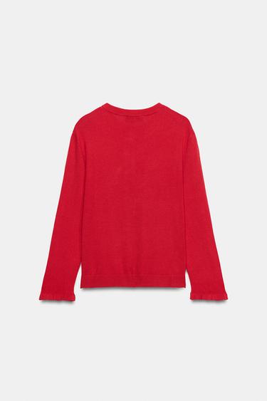 GILET EN MAILLE À VOLANTS - Rouge de Zara - Image 7