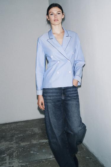 ZW COLLECTION CONTRAST PIPING WRAP SHIRT - Blue by Zara - Image 5