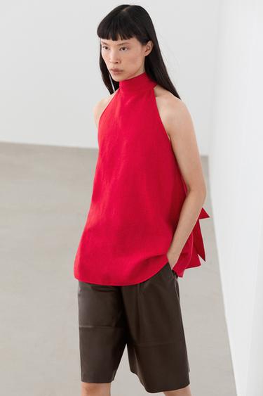 Zara Flowing linen halter top - Red