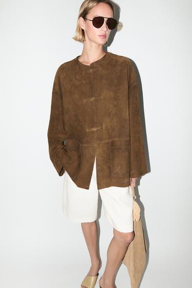 Chaqueta cuello mao piel ante - Marrón claro de Zara
