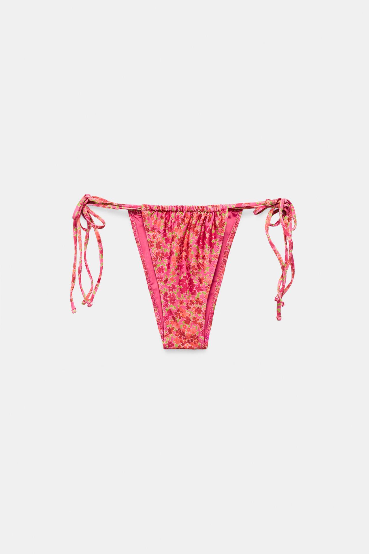FLORAL PRINT TIE-SIDE BIKINI BOTTOMS — Pink