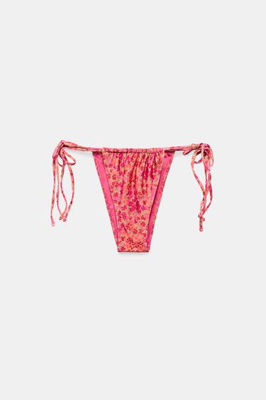 FLORAL PRINT BIKINI BOTTOMS WITH TIES - Pink by Zara - Image 4