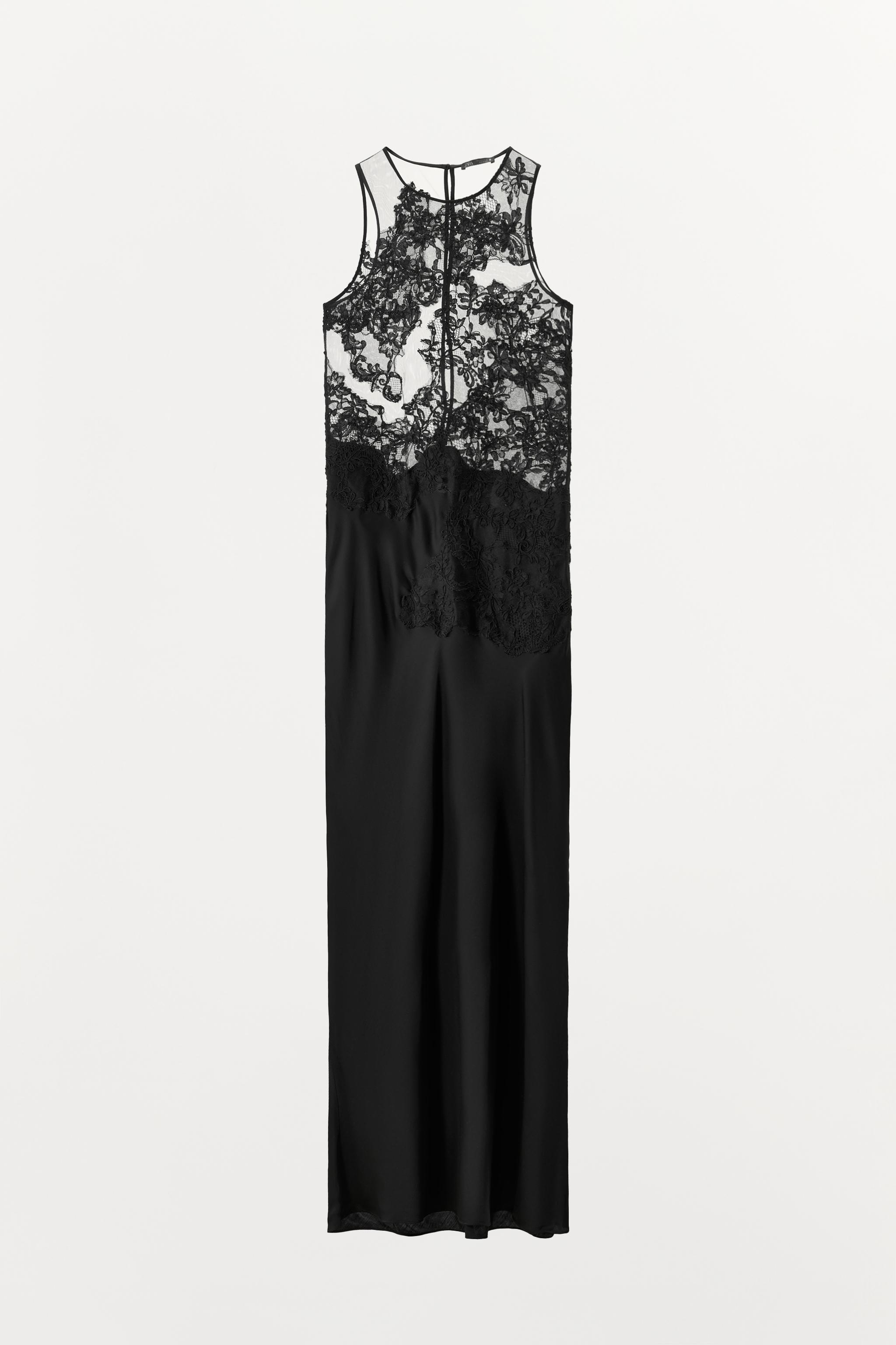 LONG COMBINATION MESH LACE DRESS