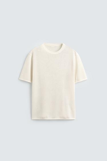 VISCOSE BLEND KNIT T-SHIRT - Oyster-white by Zara