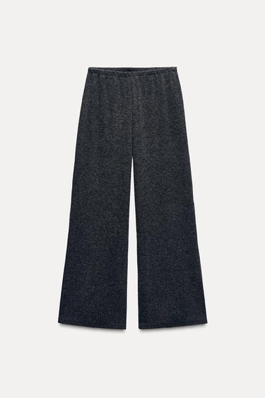 Zara WIDE LEG SOFT KNIT PANTS - Gray marl