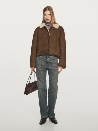 Chaqueta corta piel con pelo de cordero - Visón oscuro de Zara