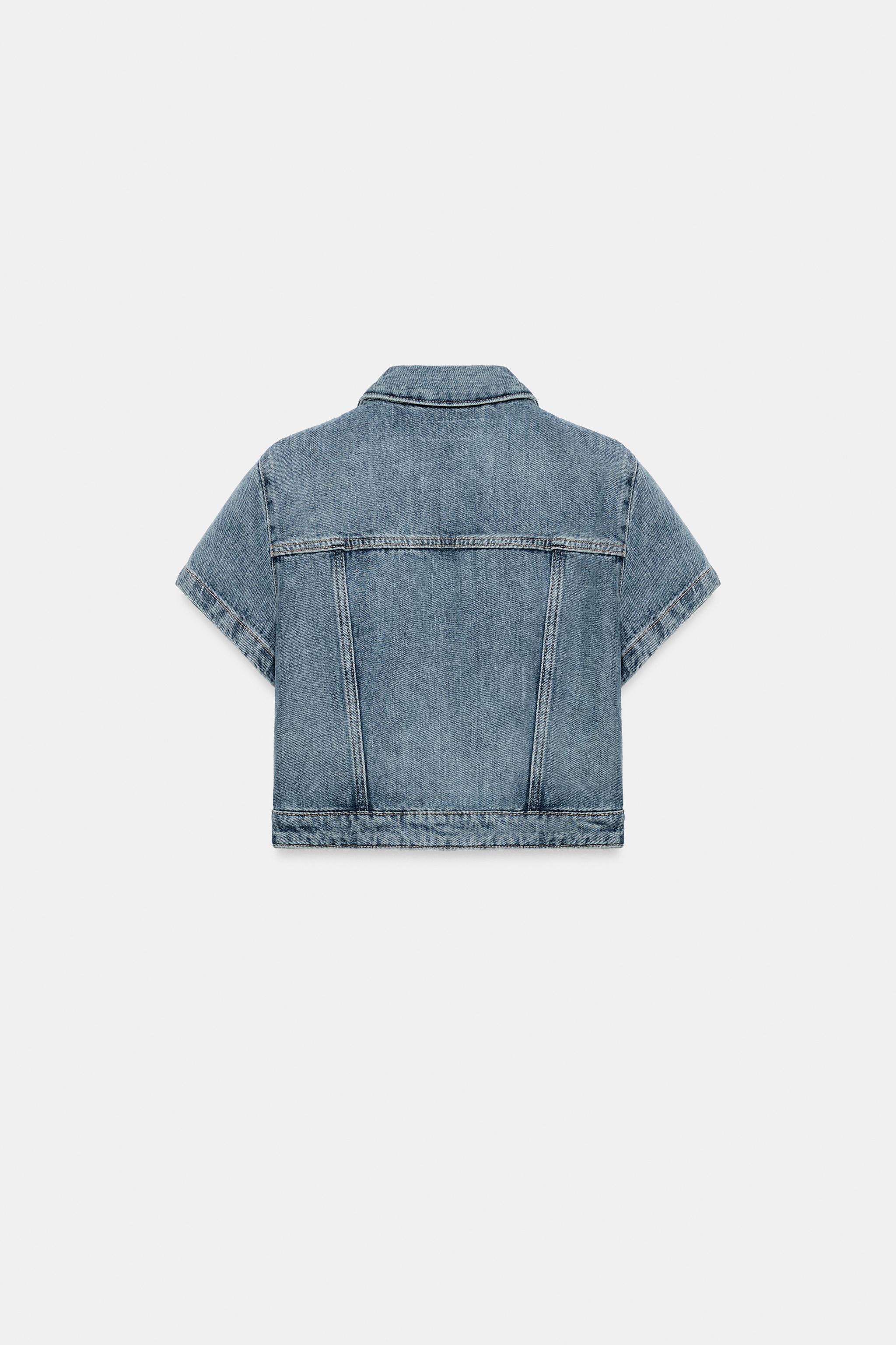 Женские рубашки Zara TRF ASYMMETRIC DENIM CROPPED SHIRT — фото 7