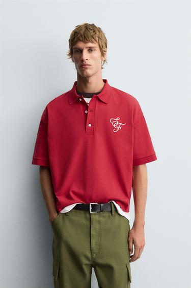 POLO TEXTO BORDADO - Vermelho da Zara