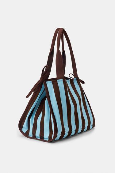 MAXI 100% COTTON STRIPED BAG - Blue by Zara - Image 2