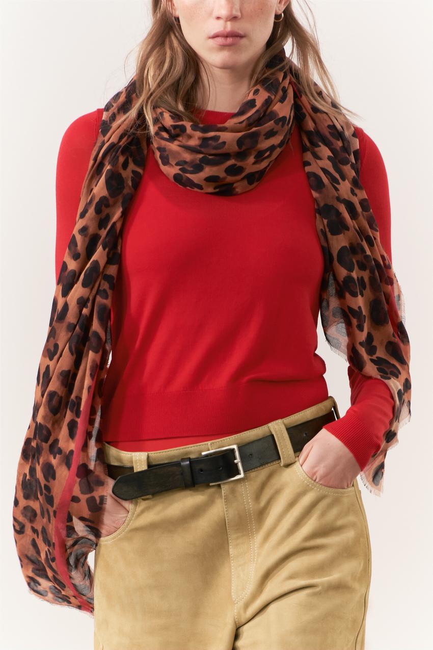 SILK AND MODAL PRINTED SCARF - Leopard