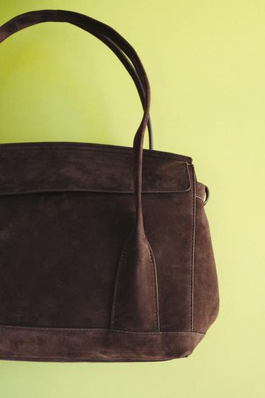 SPLIT SUEDE LEATHER CITY BAG - Brown by Zara