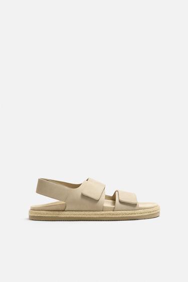 Zara DOUBLE STRAP LEATHER SANDALS - Off White
