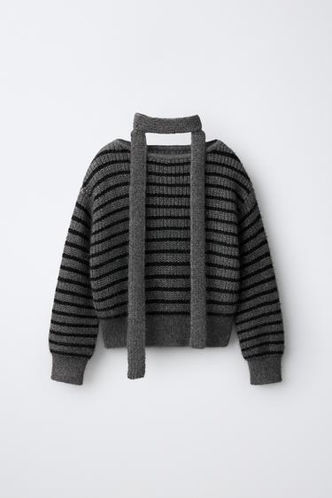 METALLIC KNIT JUMPER WITH SCARF - striped by Zara