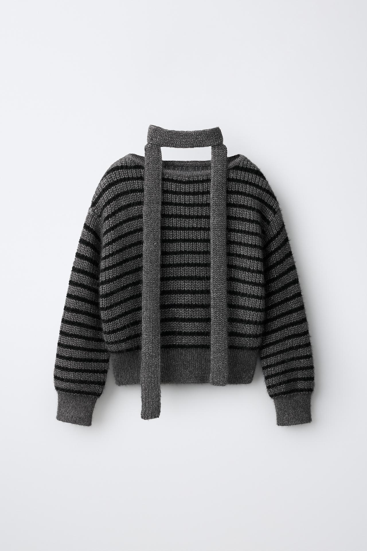 METALLIC KNIT JUMPER WITH SCARF — striped