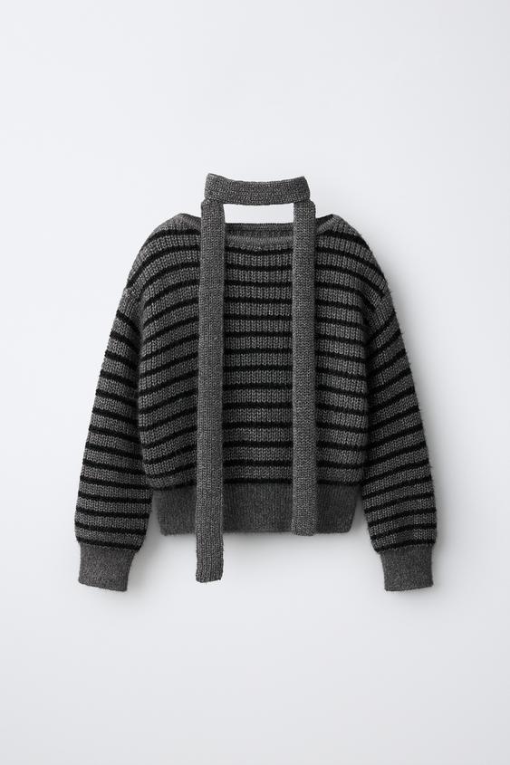 PULL EN MAILLE MÉTALLISÉ FOULARD - rayures de Zara - Image 0