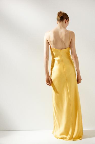 LONG SATIN DRESS - Yellow by Zara - Image 3