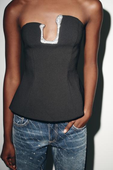 TOP PALABRA DE HONRA BRILLOS - Negro de Zara