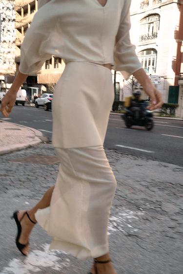 ПРЯМАЯ КОМБИНИРОВАННАЯ ТРИКОТАЖНАЯ ЮБКА — ЭКРЮ от Zara