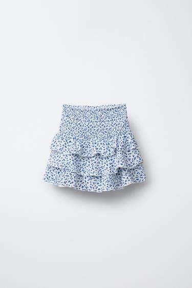 Zara TEXTURED FLORAL SKORT - Blue