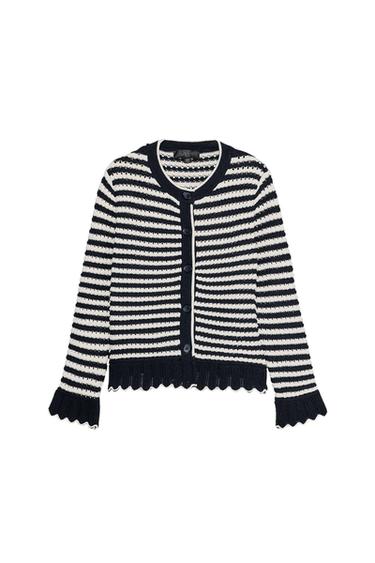 Zara RUFFLED STRIPED KNIT CARDIGAN - striped - Image 0