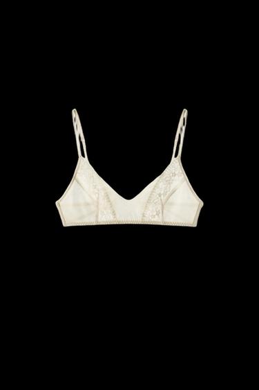 Zara LACE TRIANGLE BRA - Ecru / Beige - Image 0