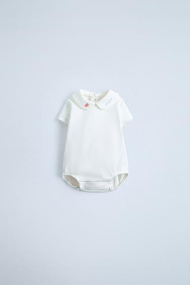 BODY À COL BRODÉ - Blanc cassé de Zara - Image 0