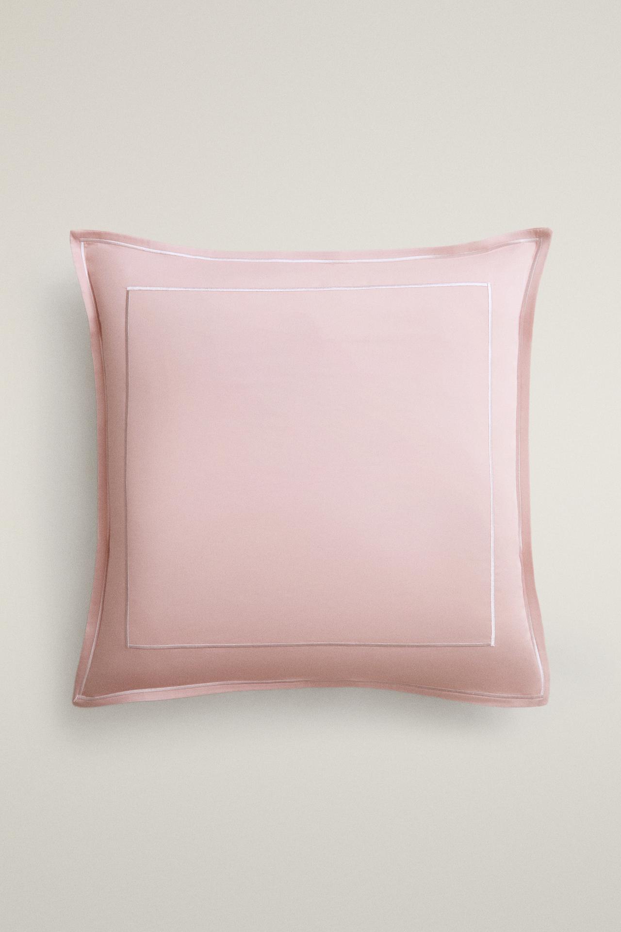 SATEEN PILLOWCASE WITH DOUBLE TRIM — Light pink