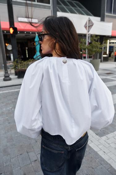 CHEMISE EN POPELINE À BALLON - blanc de Zara - Image 4