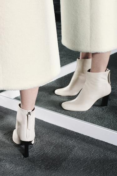 LIMITED EDITION LEATHER HEELED ANKLE BOOTS - Ecru White by Zara