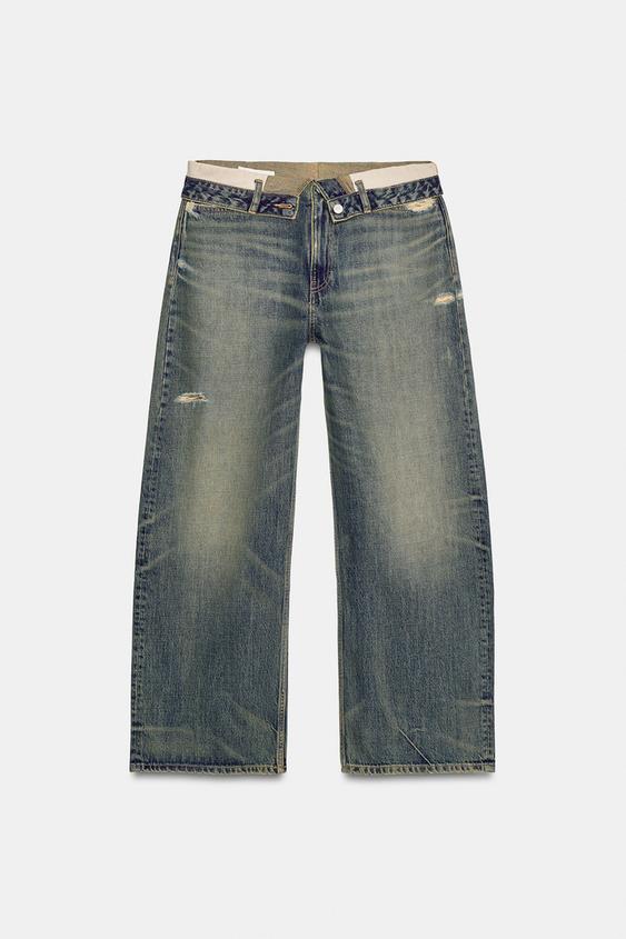 TRF MID-WAIST FOLDED WAIST JEANS - Blue by Zara - Image 0